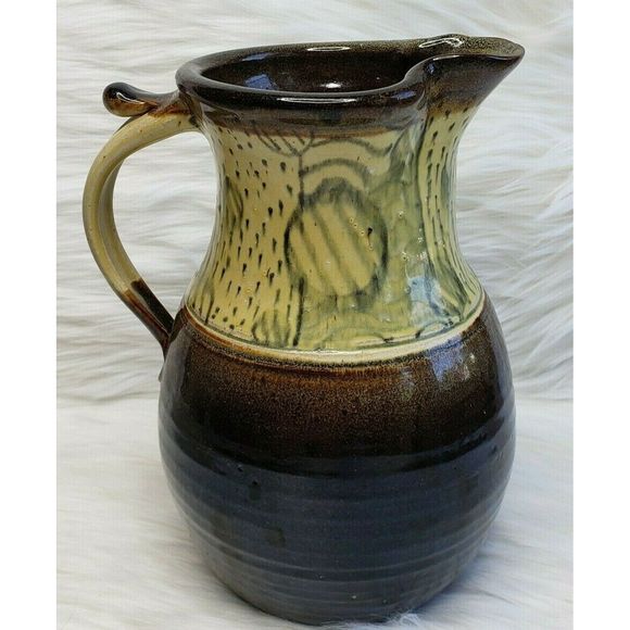 Unmarked Beautiful Glazed Clay Pottery Pitcher - Picture 5 of 8